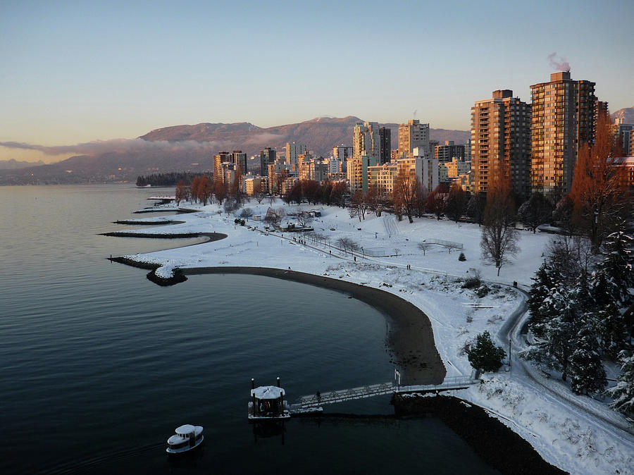 Snow On English Bay, Vancouver Photograph by Kim Rogerson Snow On English Bay, Vancouver Photograph by Kim Rogerson