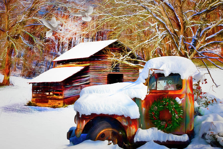 Snow on the Country Farm Painting Photograph by Debra and Dave Vanderlaan