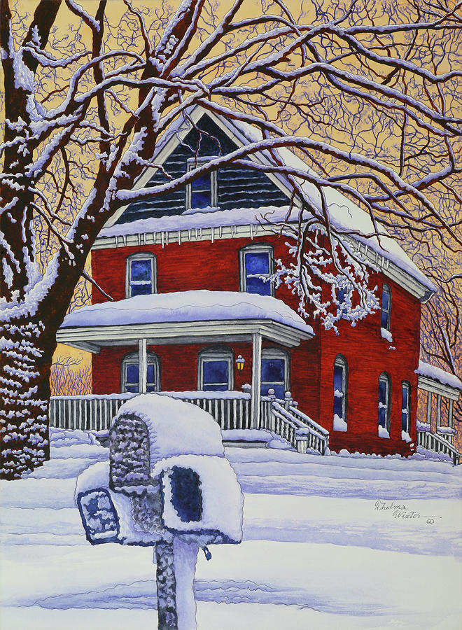 Winter Painting - Snow On The Mailbox by Thelma Winter