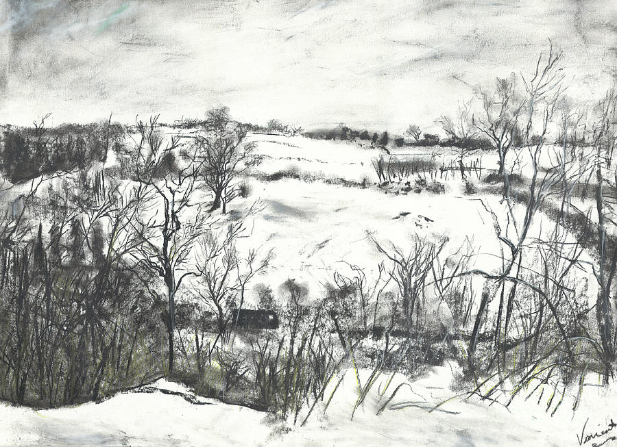 Snow over land at Osmotherley Pastel by Vincent Alexander Booth