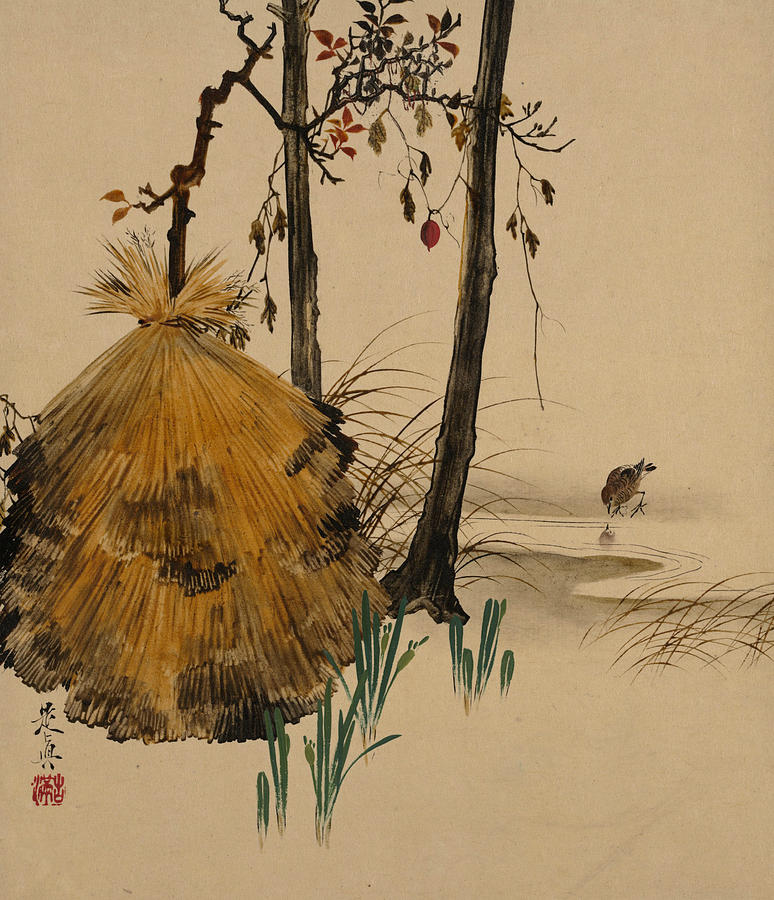 Snow Shelter for a Tree with Sparrow Painting by Shibata Zeshin
