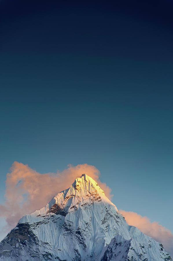 Snow Summit Sunset Golden Peak Blue Sky Photograph by Fotovoyager