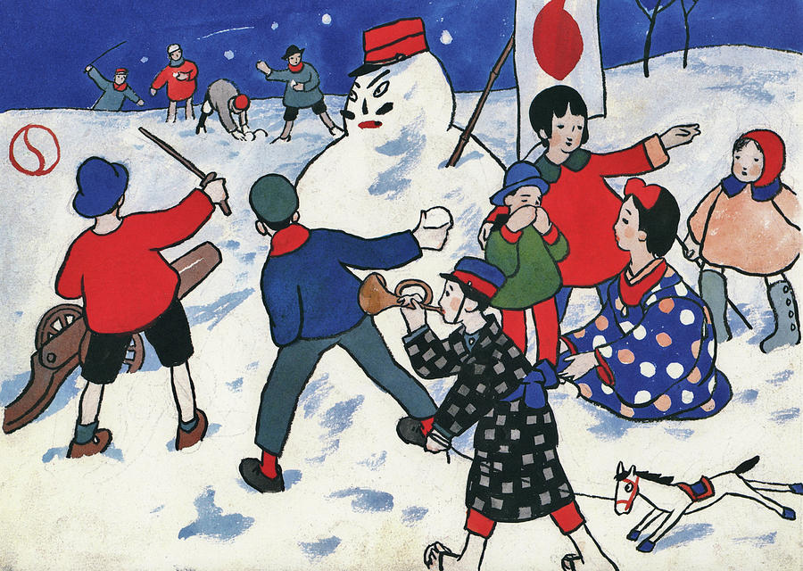 Vintage Painting - Snowball Fight - Digital Remastered Edition by Takehisa Yumeji