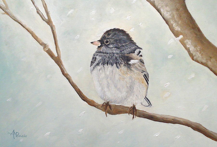Snowbird In The Blizzard Painting by Angeles M Pomata