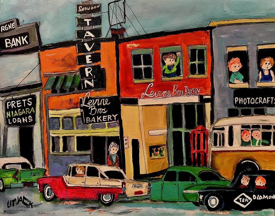 Snowdon Tavern and Levine Bros Bakery Decarie Painting by Michael Litvack