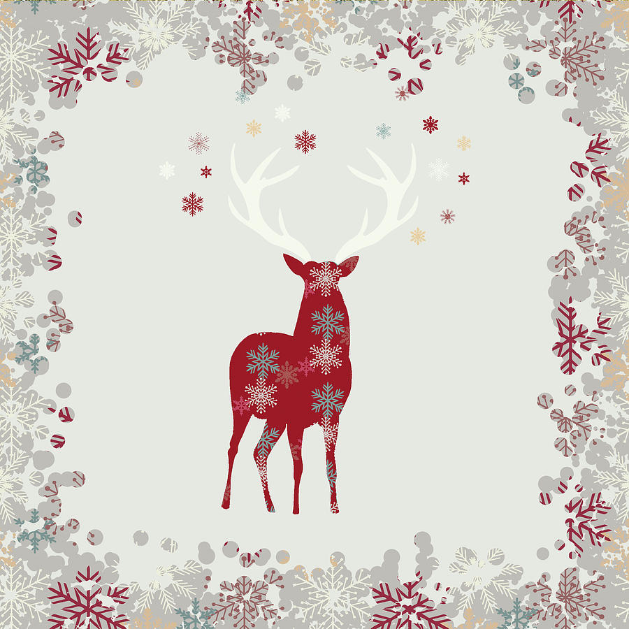 Unique Mixed Media - Snowflake Christmas Stag II by Amanda Jane