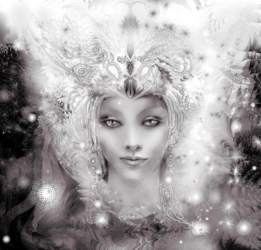Black And White Digital Art - Snowmaid 3 Adault Coloring by Natalia Rudzina