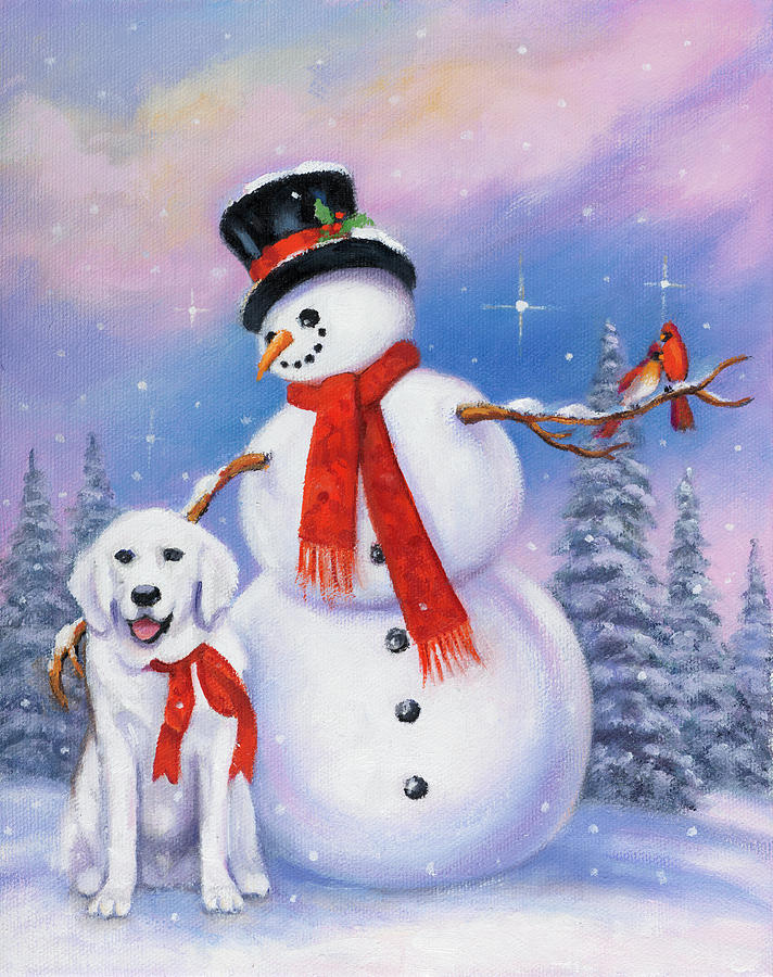 Snowman And Dog Painting by John Zaccheo - Pixels