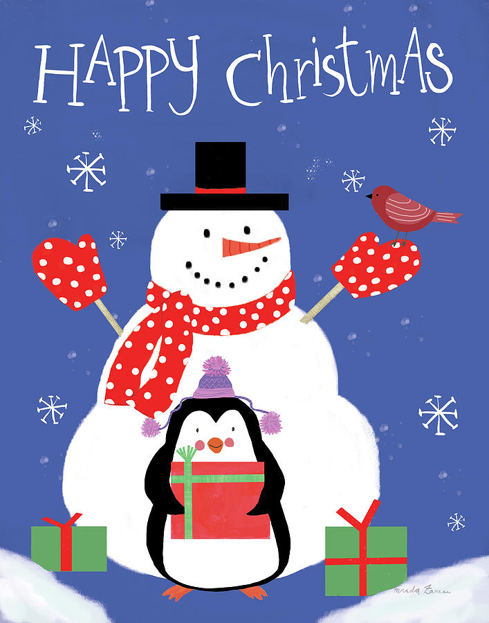 Christmas Painting - Snowman And Penguin Friends II by Farida Zaman