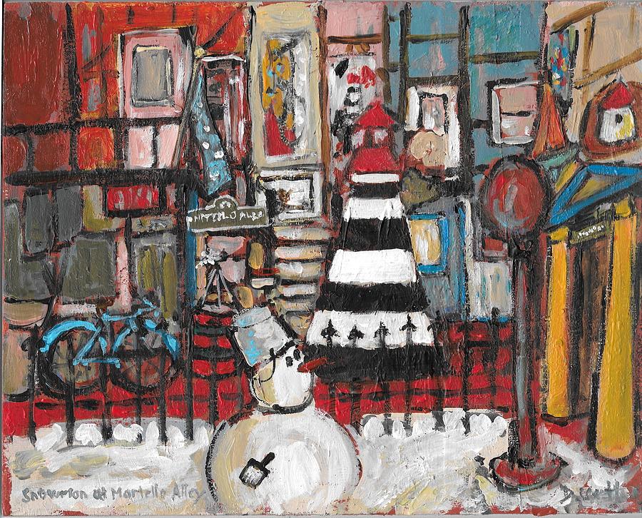 Snowman at Martello Alley Painting by David Dossett