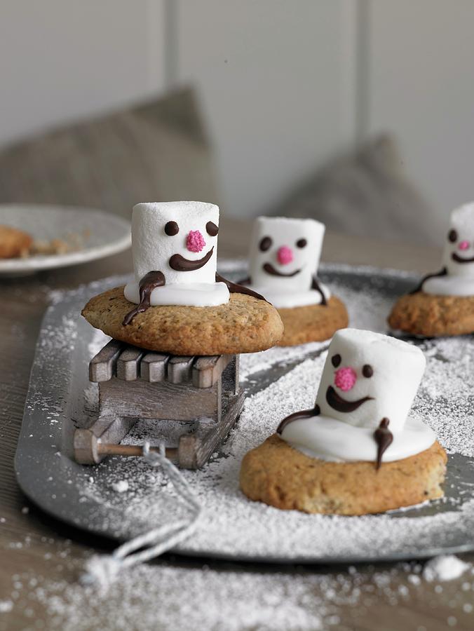 Snowman Biscuits With Marshmallows Photograph by Jan-peter Westermann