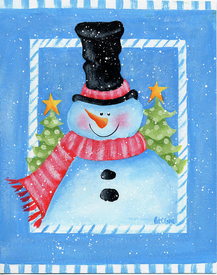 Snowman Black Hat Painting by Pat Olson Fine Art And Whimsy - Fine Art ...