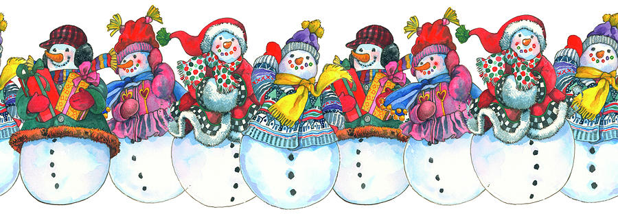 Snowman Border Painting by Wendy Edelson