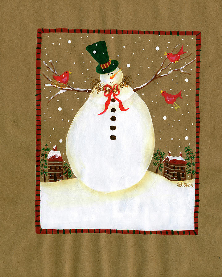 Winter Painting - Snowman Brown IIi by Pat Olson Fine Art And Whimsy