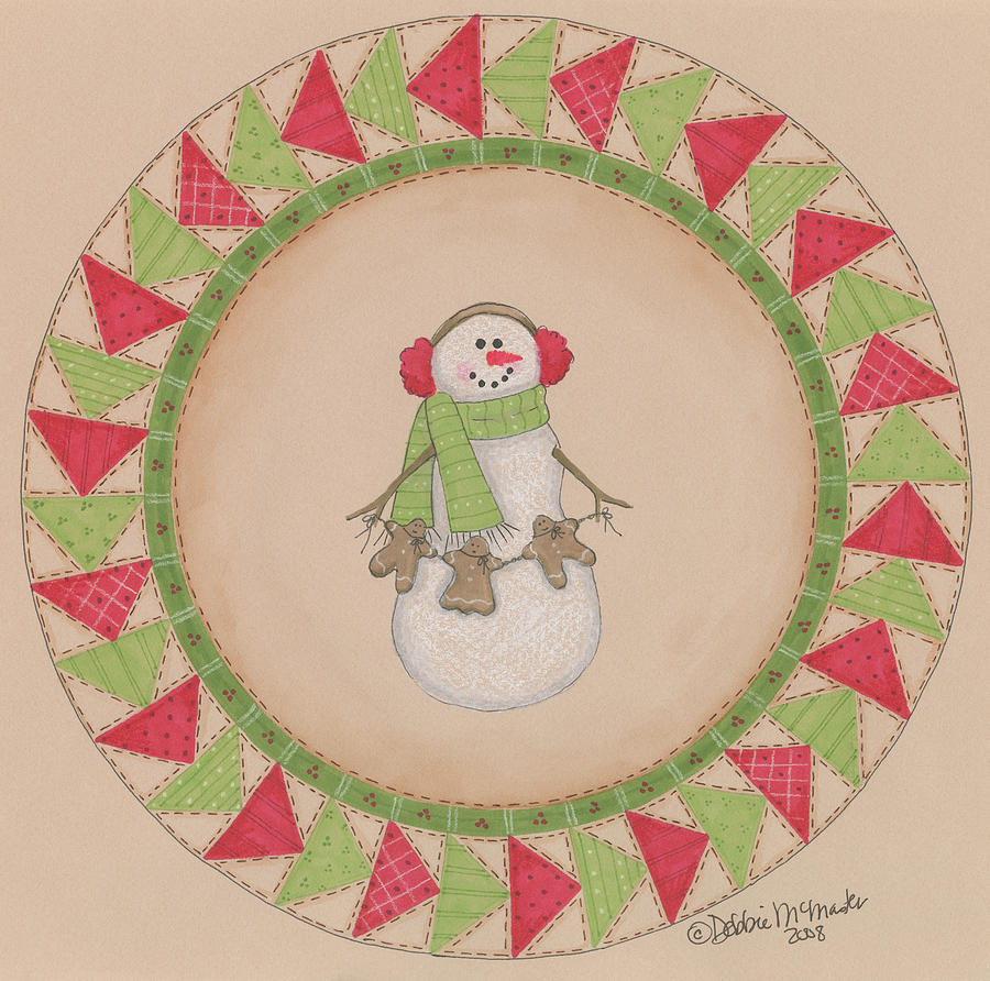 Snowman Circle Painting by Debbie Mcmaster