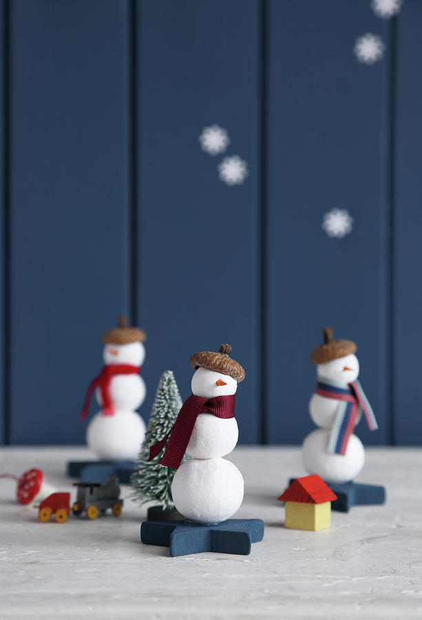 Snowman Decorations Handmade From Cotton Wool Balls Photograph by Thordis Rggeberg