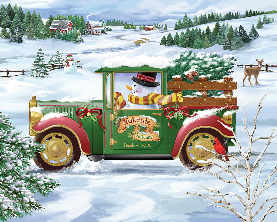 Holiday Painting - Snowman Delivery by Bigelow Illustrations
