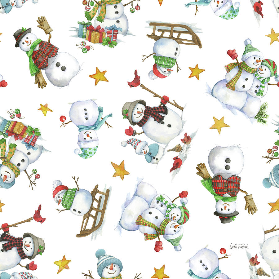 Snowman Family Pattern II Painting by Leslie Trimbach Snowman Family Pattern II Painting by Leslie Trimbach
