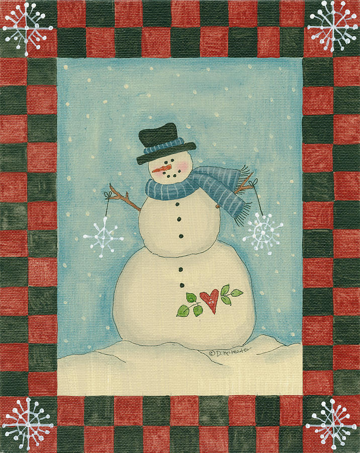 Snowman Holding Snowflakes Painting by Debbie Mcmaster