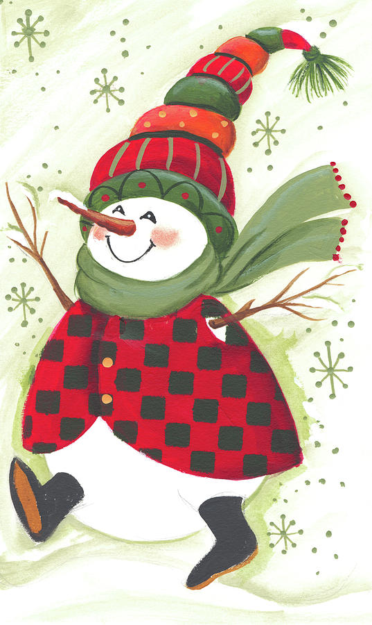 Snowman Painting - Snowman In Checkered Vest by Beverly Johnston