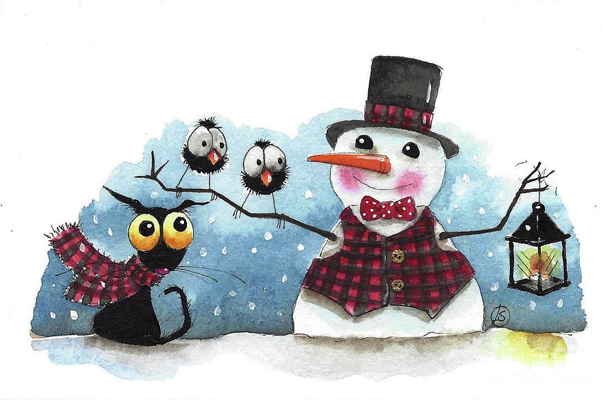 Snowman in Red Painting by Lucia Stewart