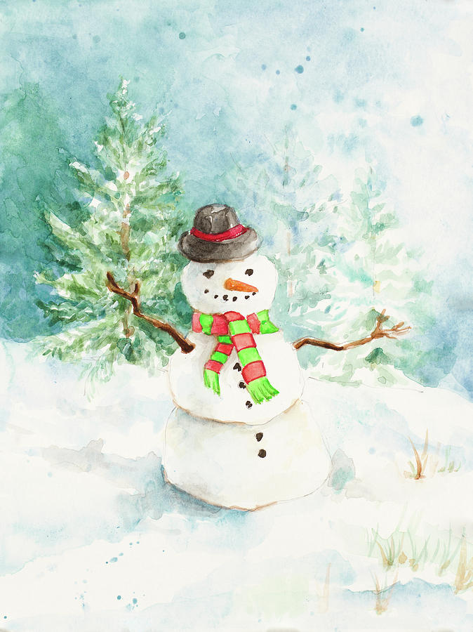 Winter Mixed Media - Snowman In The Pines by Lanie Loreth