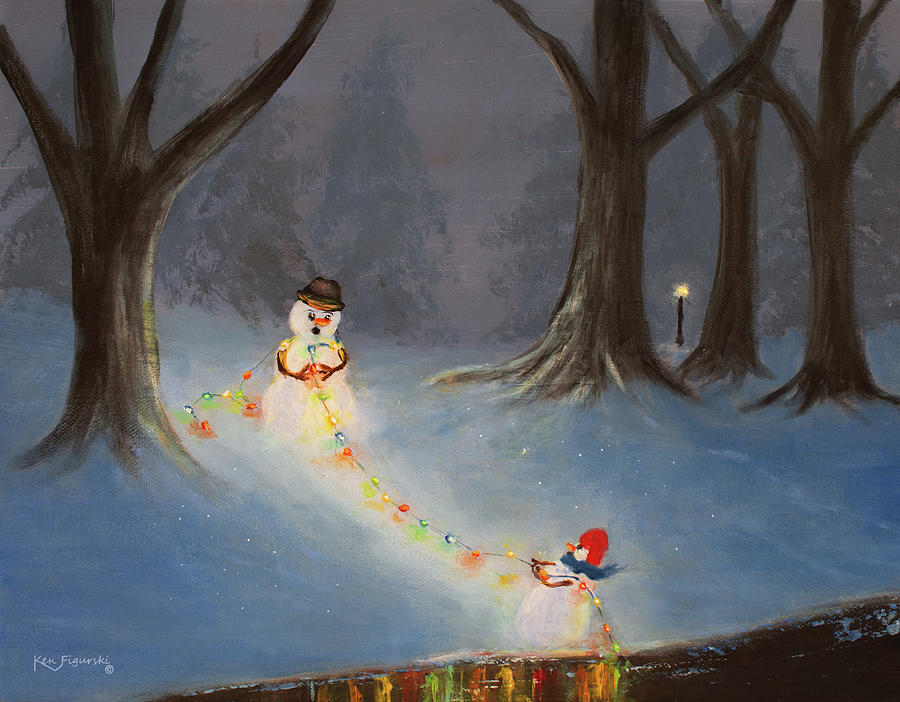 Snowman Painting Painting by Ken Figurski