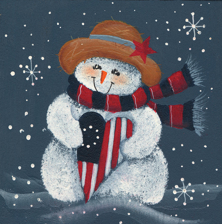 Snowman With Big Heart Painting by Beverly Johnston