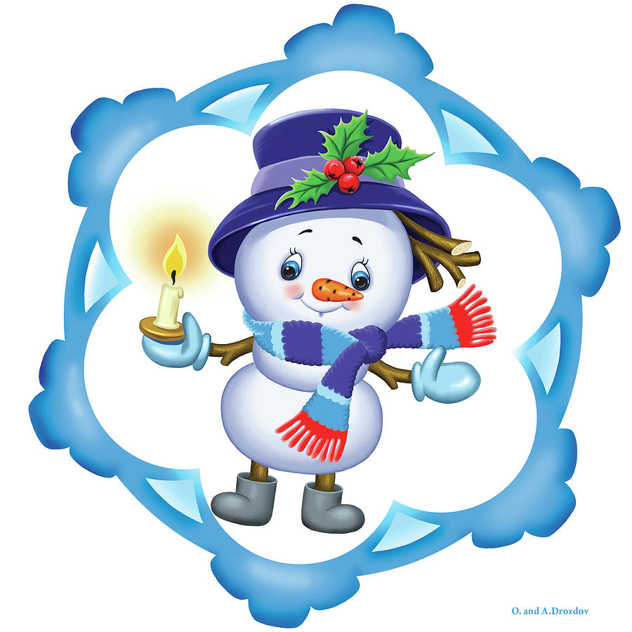 Christmas Digital Art - Snowman With Candle by Olga And Alexey Drozdov