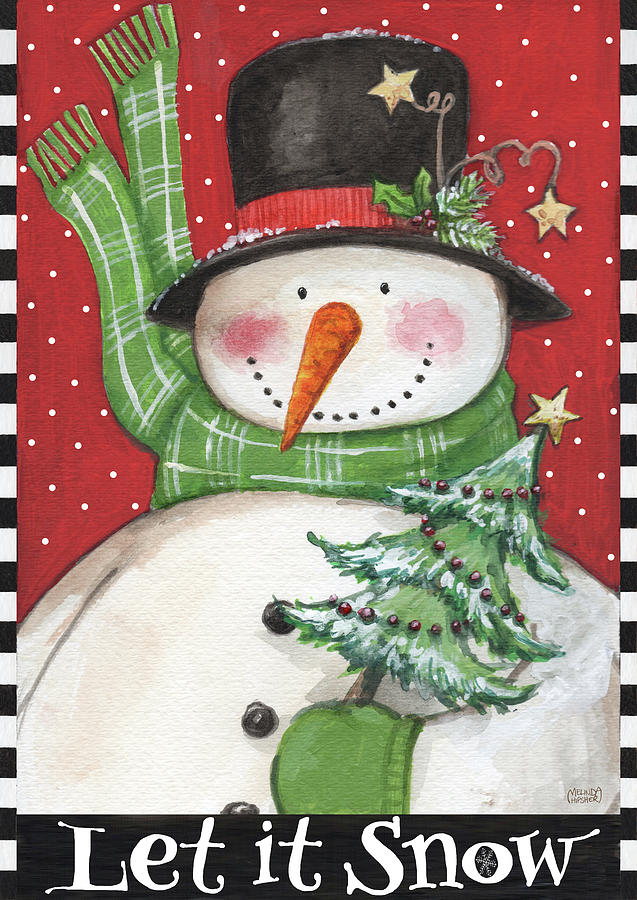 Winter Painting - Snowman With Little Tree Let It Snow by Melinda Hipsher
