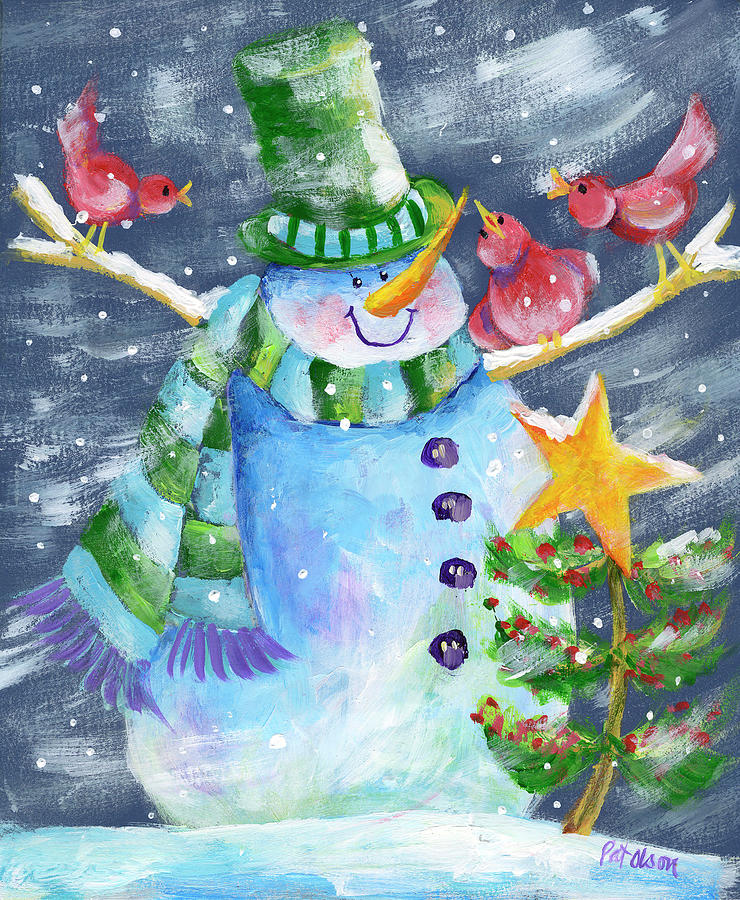 Christmas Painting - Snowman With Star by Pat Olson Fine Art And Whimsy
