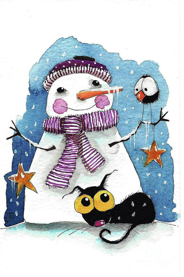 Snowman with Stars Painting by Lucia Stewart