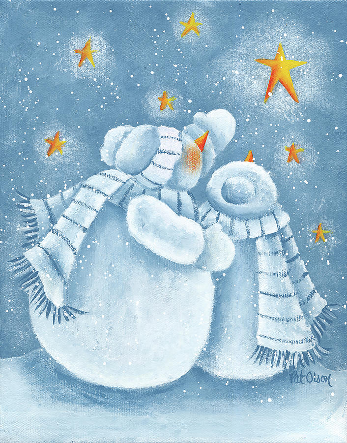 Christmas Painting - Snowmen Blue by Pat Olson Fine Art And Whimsy