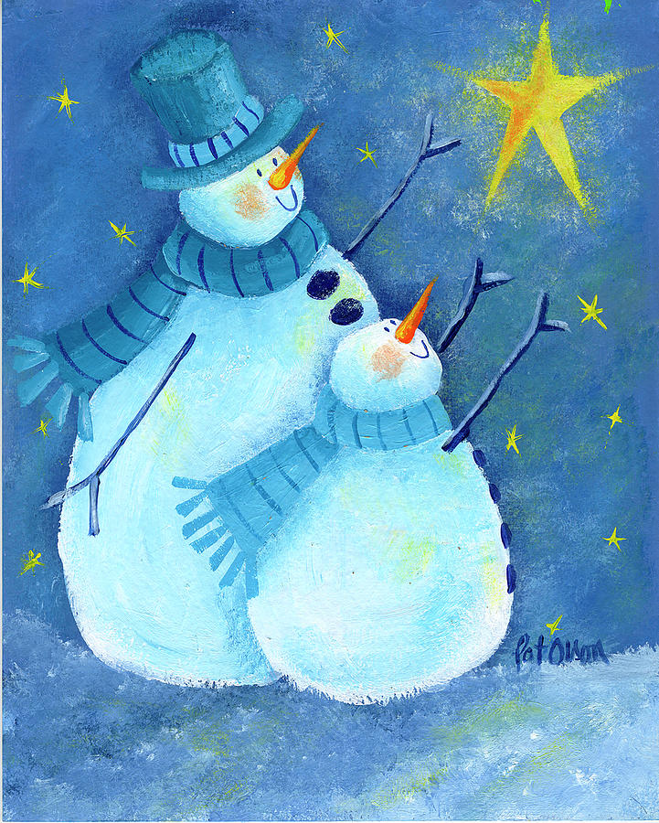 Christmas Painting - Snowmen Reaching For Star by Pat Olson Fine Art And Whimsy