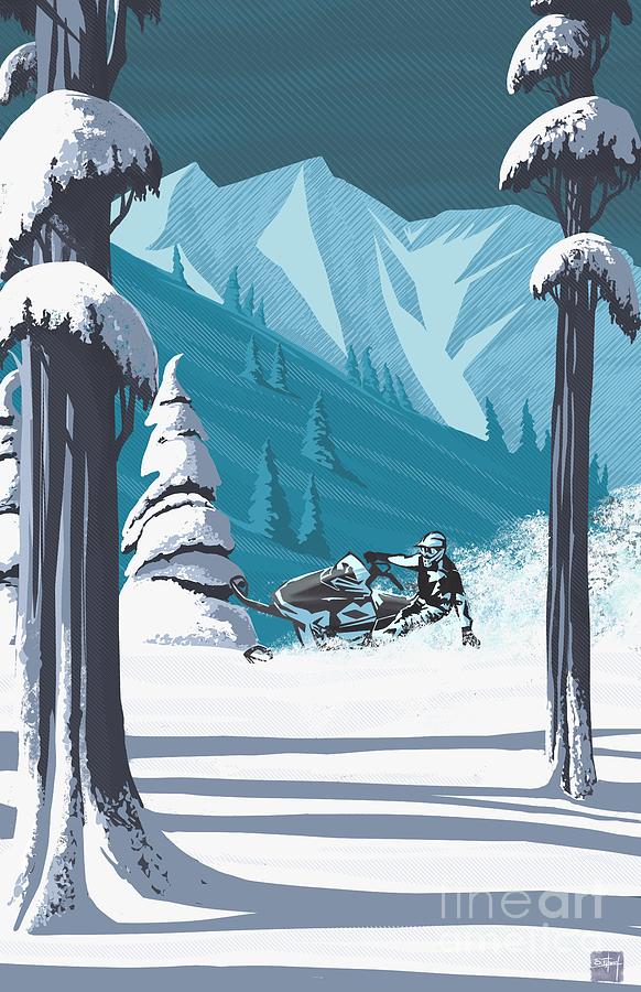 Travel Poster Digital Art - Snowmobile Landscape by Sassan Filsoof