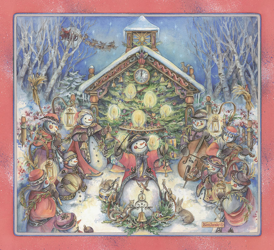 Xmas Painting - Snowpeoples Orchestra by Kim Jacobs Xmas Painting - Snowpeoples Orchestra by Kim Jacobs