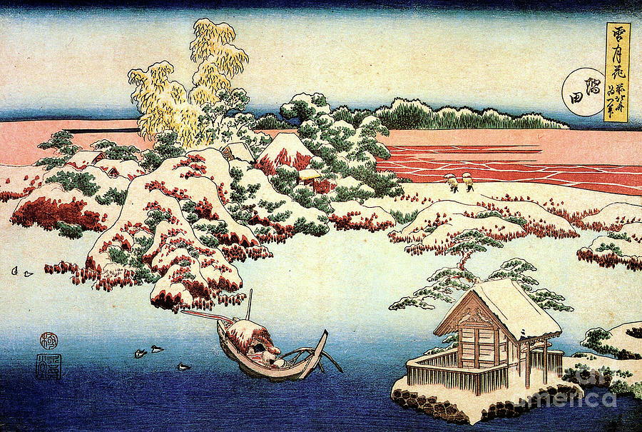 Snowscape By The Sumida River, C1832 Drawing by Heritage Images