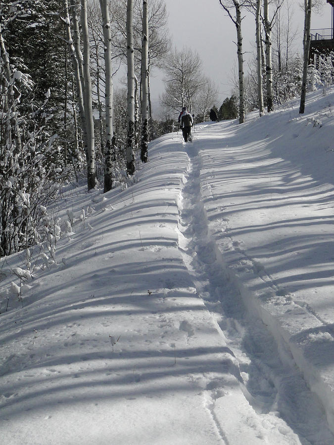 Snowshoers on winter trail Photograph by Steve Estvanik