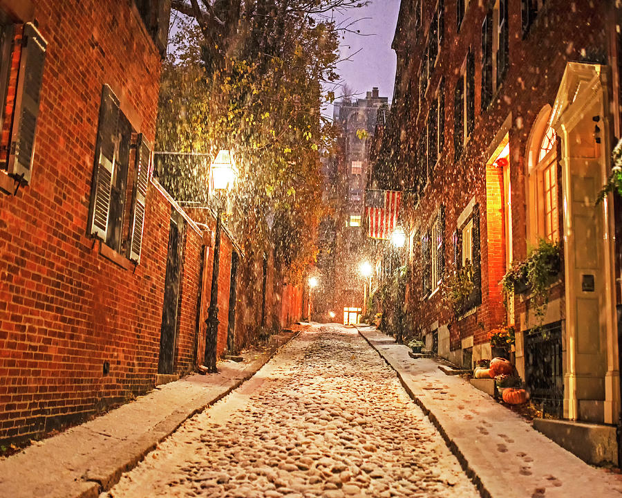 Snowstorm on Acorn Street Boston MA Cobblestone Photograph by Toby McGuire