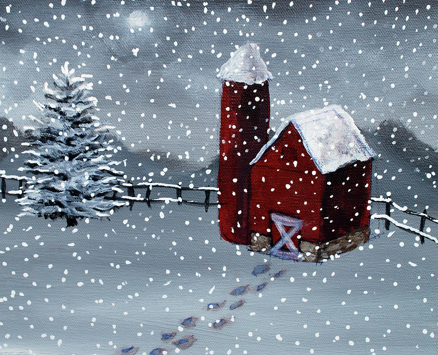 Snowy Barn Painting By Haley Grebe