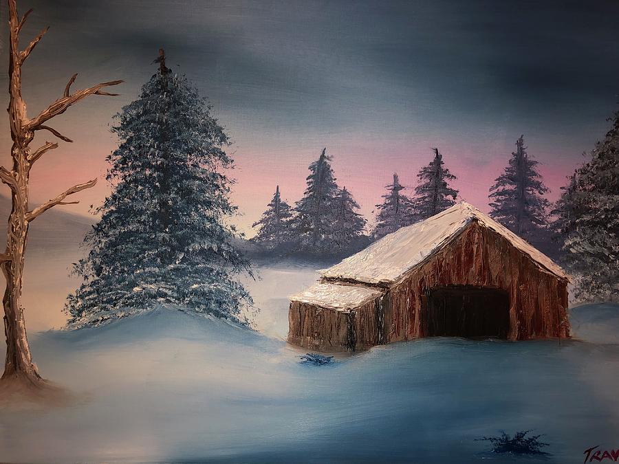 Snowy Barn Painting By Travis Smith