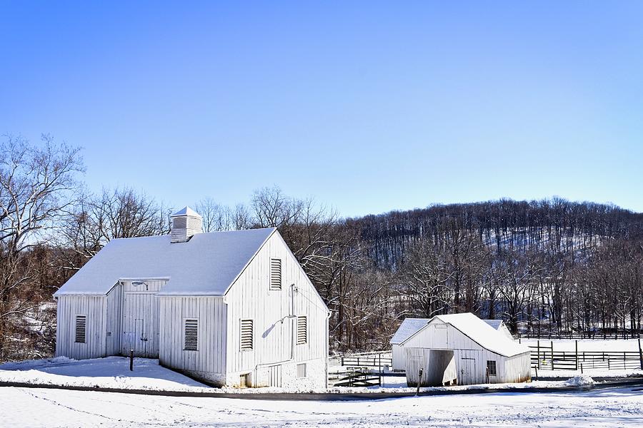 Winter Photograph - Snowy Barns by Doug Swanson