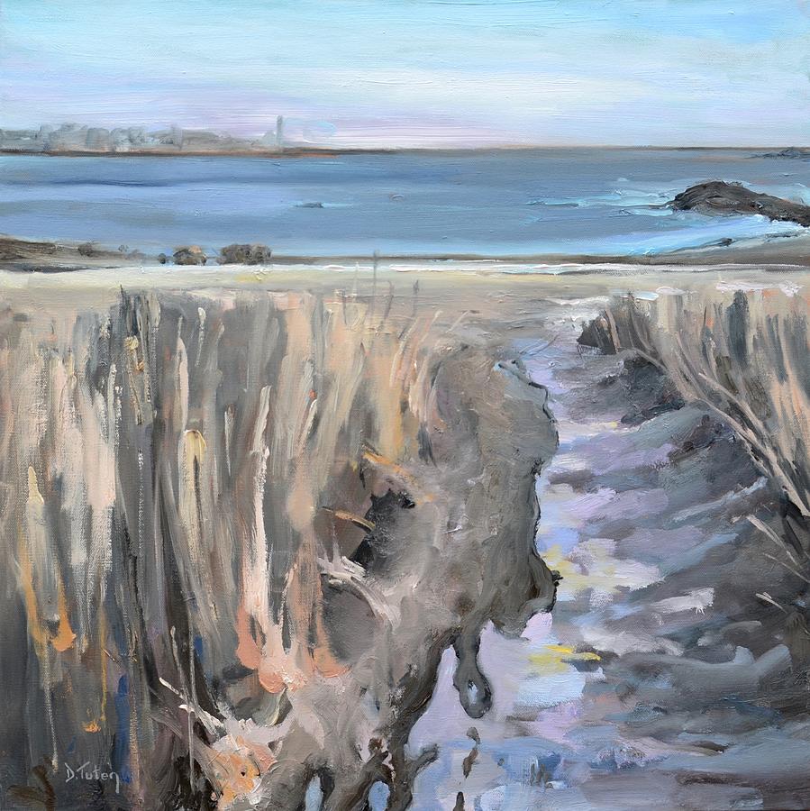 Snowy Beach at Scituate Massachusetts Painting by Donna Tuten