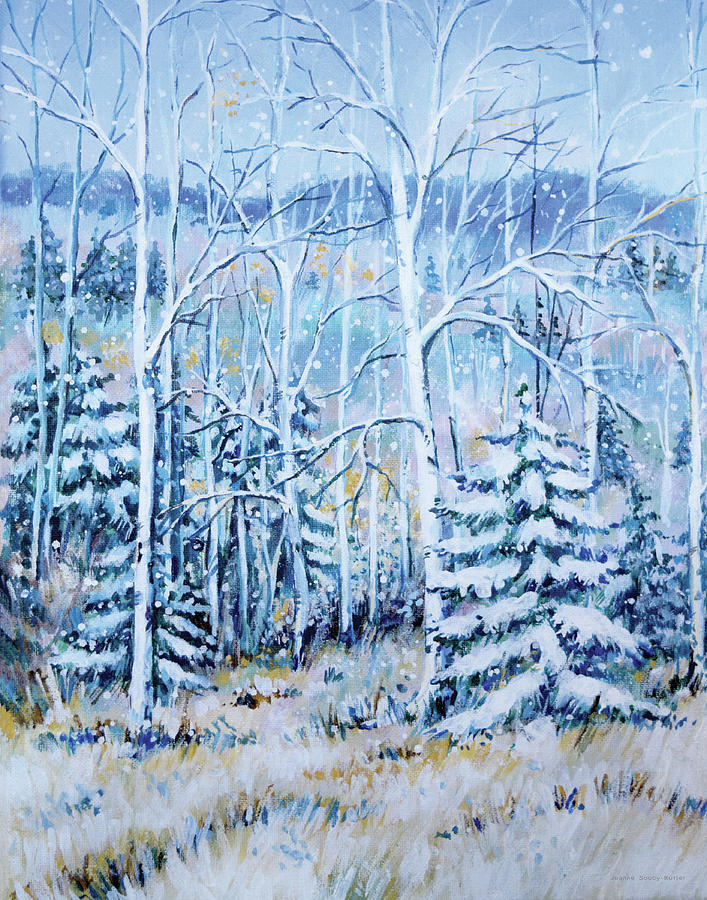 Snowy Birch Trees Painting By Joanne Soucy Butler