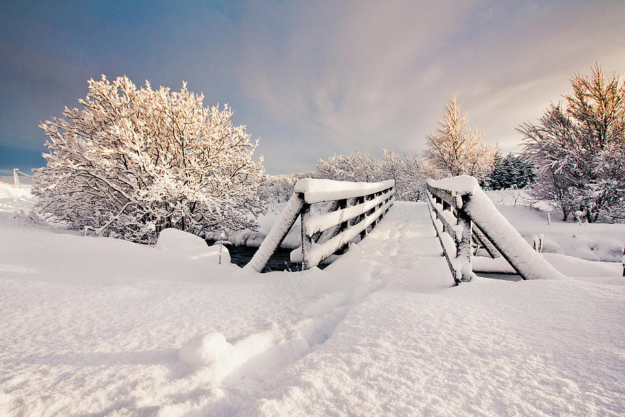 Snowy Bridge At Winter Photograph by Ingólfur Bjargmundsson