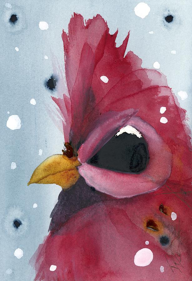 Snowy Cardinal Portrait Painting by Dawn Derman