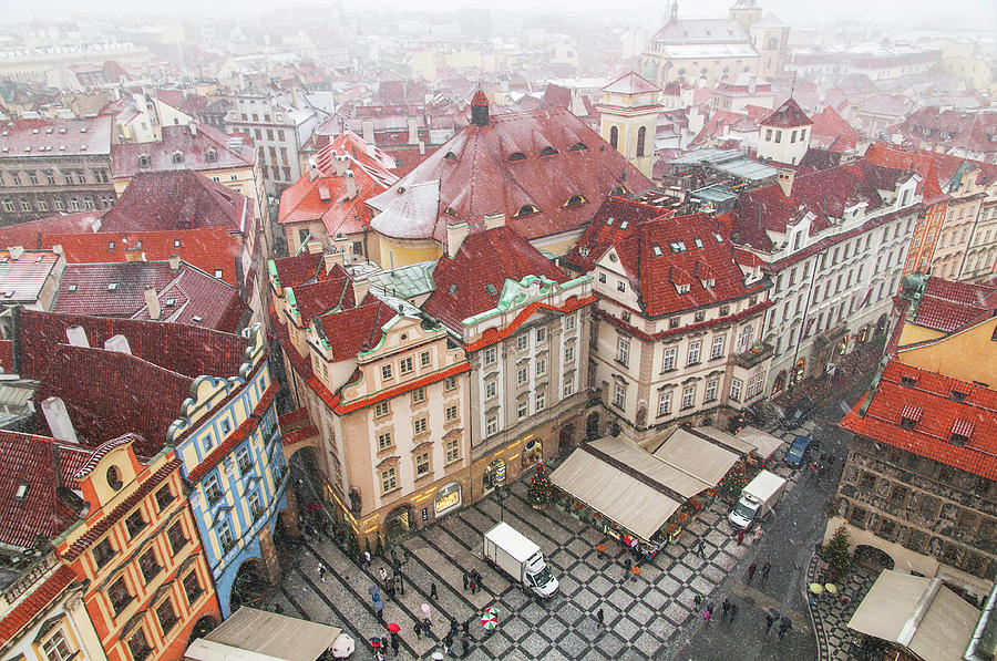 Snowy Christmas Prague. Bird Eye View of Old Town Photograph by Jenny Rainbow