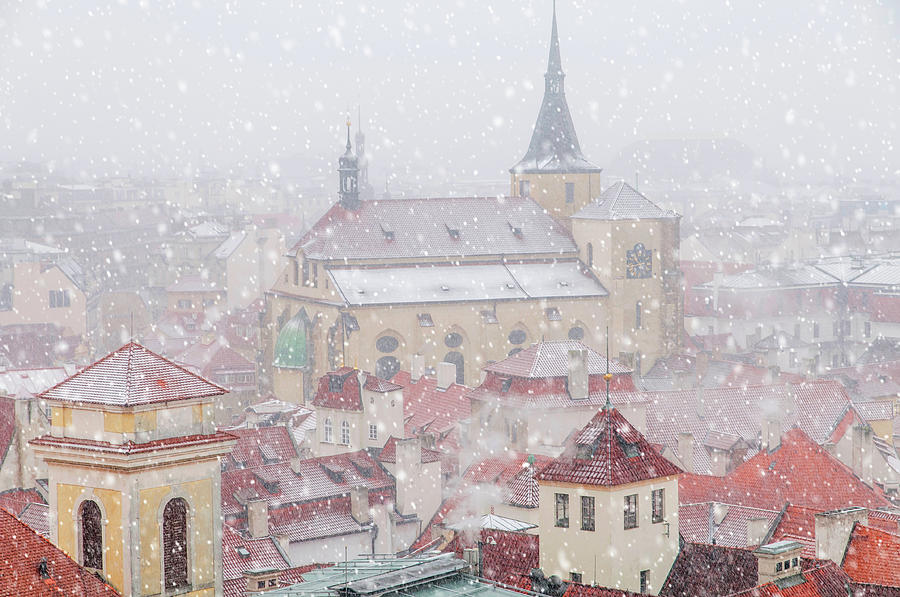 Snowy Christmas Prague. Church of St Giles Photograph by Jenny Rainbow