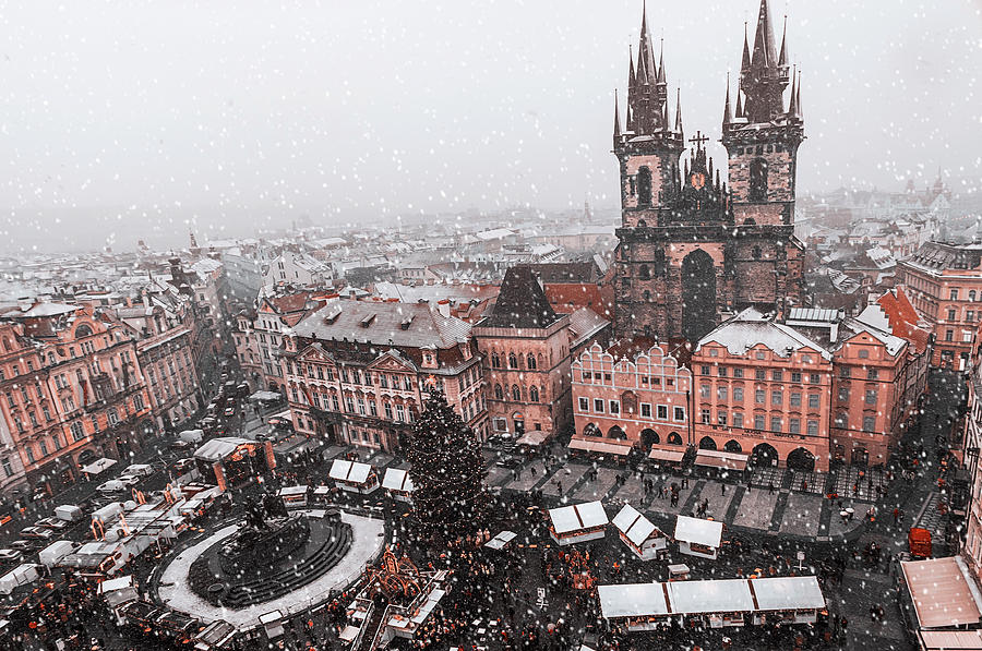 Snowy Christmas Prague. Old Town Square Overview Photograph by Jenny Rainbow