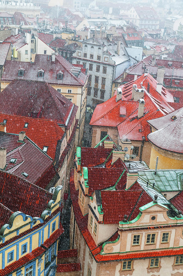 Snowy Christmas Prague. Tiny Street of Old Town Photograph by Jenny Rainbow